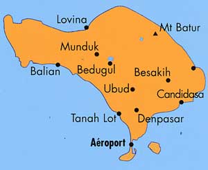 Map of Bali - Centres d'intêret à Bali (cliquez pour agrandir)