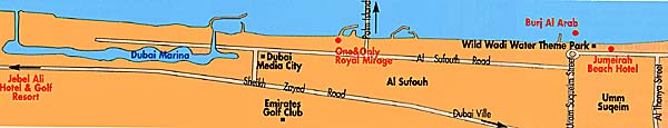 Plan de Jumeirah, la plage et les htels, cliquez pour agrandir