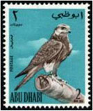 Voir les 3 timbres d'Abu Dhabi  l'figie du Faucon